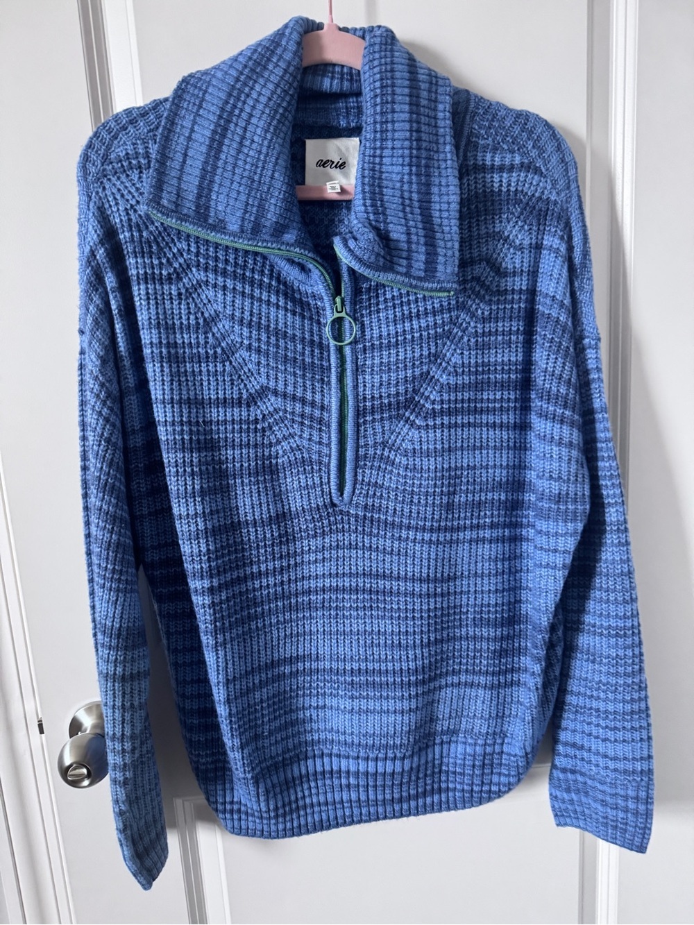 NWOT-aerie Blue Half-Zip Waffle Funnel Neck Sweater-Medium